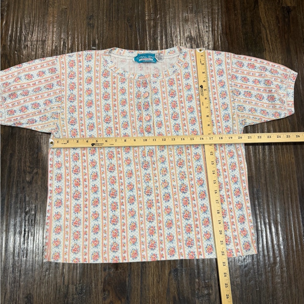 Coral Bay Cream Short Sleeve Floral Stripe Top with Peach Accents - Picture 4 of 4